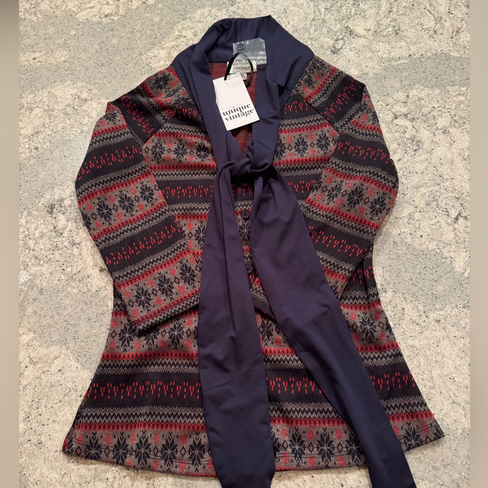 NWT Unique Vintage XS/2 Christmas Holiday Top with Tie Neck